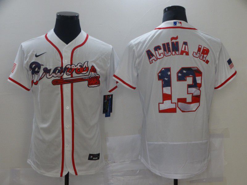 Men Atlanta Braves #13 Acuna jr White USA Flag Limited Edition Elite Nike 2021 MLB Jersey->oakland raiders->NFL Jersey